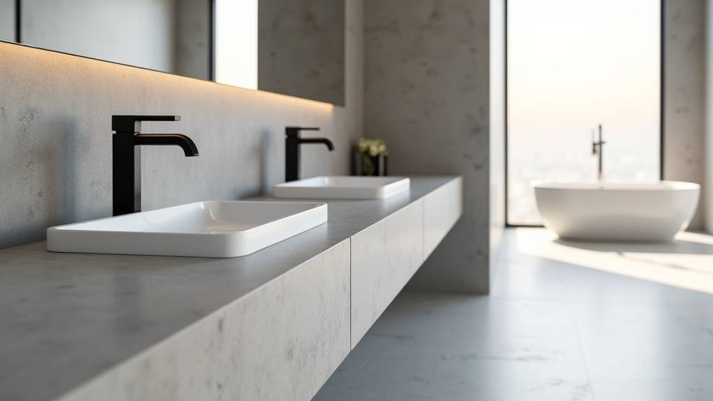 Salle de bain moderne avec meuble double vasque en chêne clair et vasques en céramique blanche