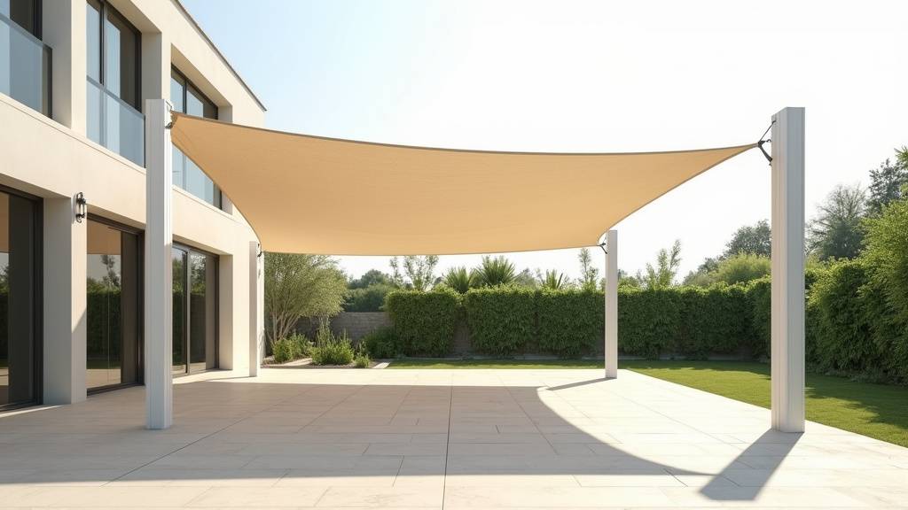 Voile d'ombrage rectangulaire sur une grande terrasse