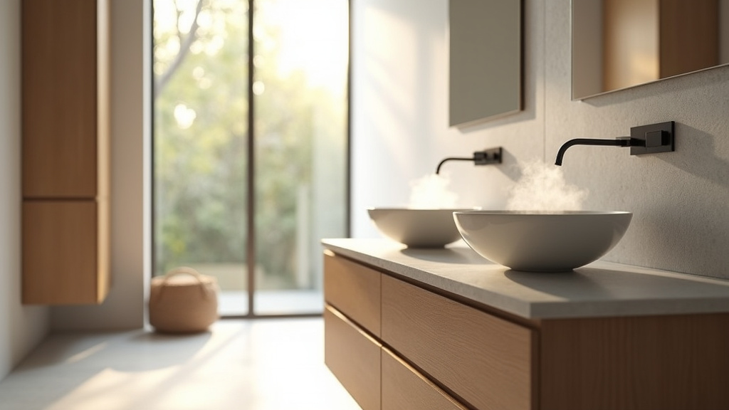 Installation de meuble double vasque suspendu avec vasques ovales en céramique