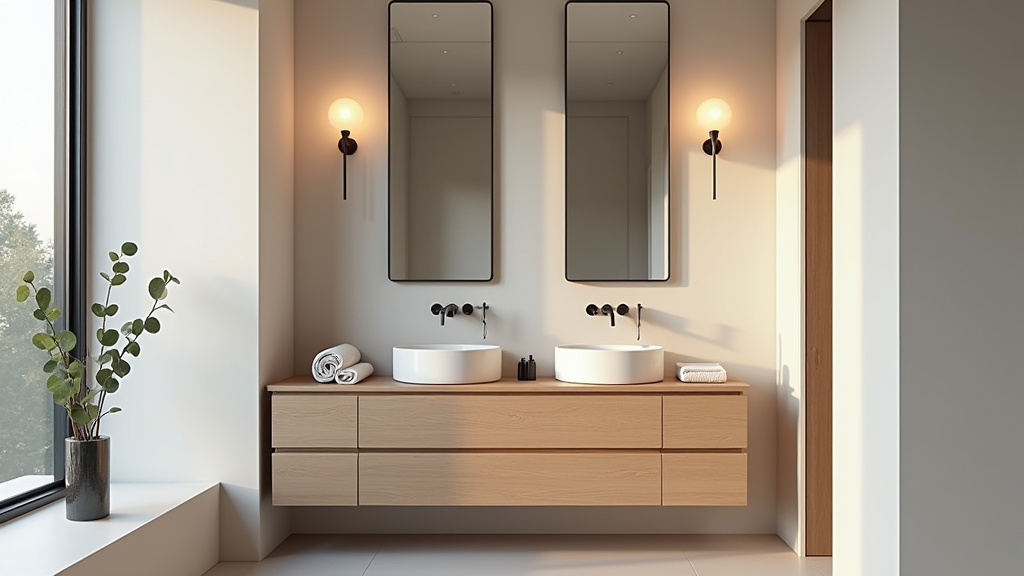 Meuble double vasque moderne en bois massif avec vasques en céramique blanche