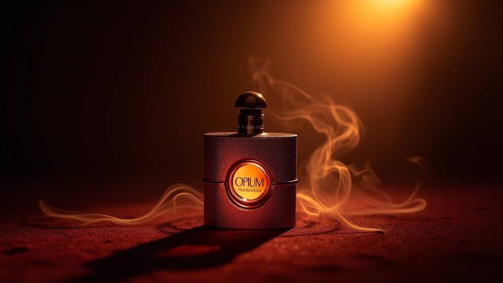 Flacon emblématique d'Opium d'Yves Saint Laurent avec son design noir et or