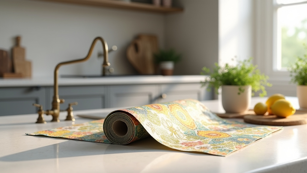 Détail d'un papier peint cuisine en vinyle résistant aux projections