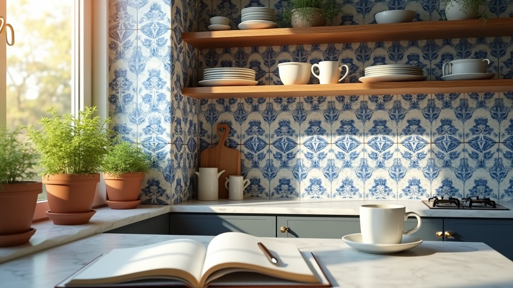 Cuisine moderne avec papier peint mural en motif botanique