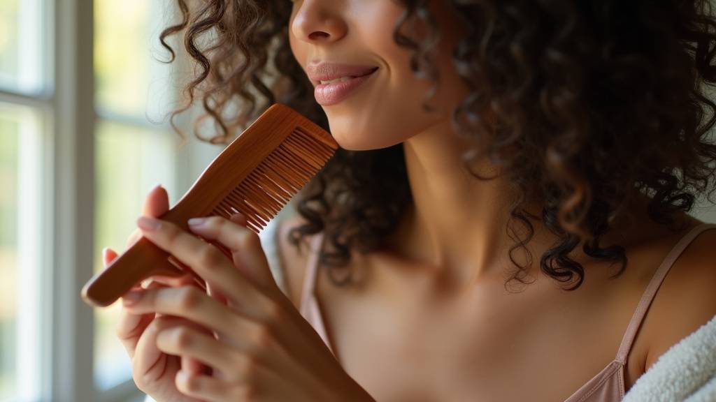 Brosse démêlante en action sur cheveux bouclés