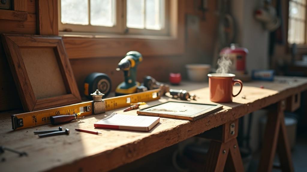 Outils de bricolage organisés sur un plan de travail