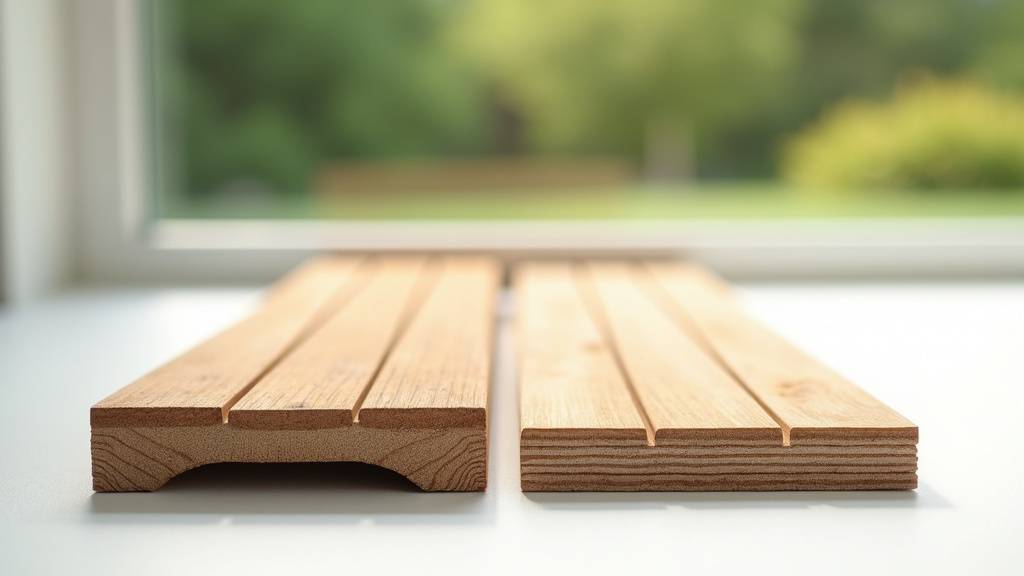 Vue d'ensemble d'une terrasse composite moderne avec différentes dimensions de lames